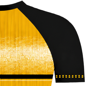 Maillot de sport raglan jaune doré et noir à manches courtes, col rond, respirant, pour entraînement athlétique, uniforme d'équipe, performance sportive - Product Image 4