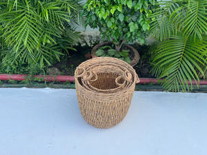 Juego de 4 Cestas Redondas Ecológicas de Jacinto de Agua Natural Trenzado – Almacenamiento Versátil para Macetas y Contenedores de Basura - Product Image 4