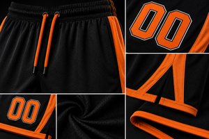 Football <b>Shorts</b> <b>Men</b> <b>Black</b> Orange Side Stripe Mid Drawstring Breathable Quick Dry Sporty Sublimation Print 92% Polyester 120g - Product Image 3