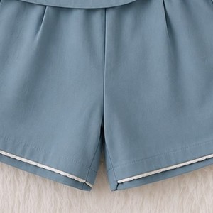 Ensemble short et châle brodé floral bleu clair pour femme, motif papillon, décontracté, printemps-été, en coton et mousseline, doux pour la peau - Product Image 3