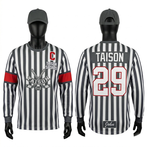Maillot d'arbitre de hockey sur glace pour hommes, tissu polyester respirant de qualité supérieure, design à panneaux rayés orange et blanc, logo personnalisé par sublimation - Product Image 5