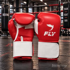 Fly <b>Red</b> Leather Boxing Gloves Velcro Closure Training Gloves for Adults Breathable Design - Product Image 2