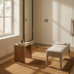 Tapis en laine tufté à la main marron caramel, motif géométrique, antidérapant, à poils épais, pour salon, chambre et salle à manger - Product Image 3