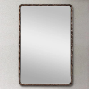 Miroir mural rectangulaire en métal doré fait main de style campagnard français avec cadre décoratif floral sculpté - Product Image 5