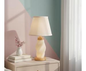 Modern Glass <b>Table</b> <b>Lamp</b> With Wood <b>Base</b> And White Drum Shade Warm White - Product Image 1