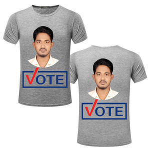 T-shirt unisexe gris à manches courtes, imprimé avec un motif de campagne électorale « Photo et Vote », décontracté, col rond - Product Image 1