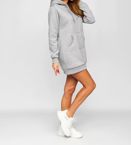 Vestido Sudadera con Capucha para Mujer, Color Gris Sólido, Manga Larga, con Bolsillos, Transpirable, Informal, para Otoño, Corte Regular, 100% Algodón Tejido - Product Image 4