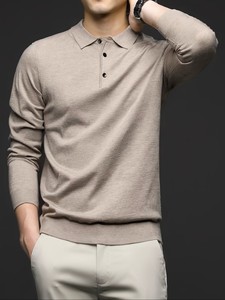 Pull en maille polyester/coton pour homme, léger et respirant, service OEM, couleur unie, col à revers, manches longues, couche de base décontractée pour le printemps - Product Image 4