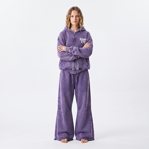 Conjunto Deportivo para Mujer, Sudadera con Capucha y Cremallera Completa, Pantalones Jogger de Pierna Ancha, Color Morado, Lavado Ácido, con Bolsillo Canguro - Product Image 3