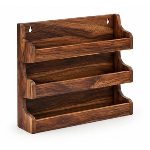 Handcrafted Acacia <b>Wood</b> Mid Century Modern Single Tier Wall Mount <b>Spice</b> <b>Rack</b> | Moradabad Wholesale - Product Image 1
