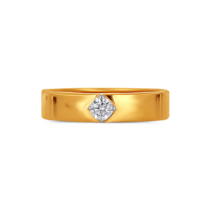 Bague solitaire pour homme Eminence, bague de luxe à large bande avec diamant solitaire rond en or jaune 18 carats - Product Image 3