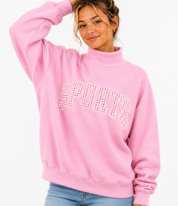 Sweat-shirt à col montant gris foncé pour femme SPORTS OEM, coupe ample, décontracté, en polaire, avec motif gingham, manches longues, pull-over - Product Image 2