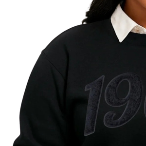 เสื้อสเวตเชิ้ตเชนิลล์สีดำล้วน รุ่น 1908 สำหรับผู้หญิง แขนยาว คอกลม ผ้าฟลีซ สวมใส่สบายๆ แฟชั่นเสื้อผ้าลำลอง - Product Image 3