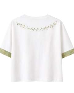 Camiseta Corta Blanca Bordada para Mujer, de Algodón, Manga Corta, Informal, Veraniega, con Estampado Floral, Holgada, Estilo Urbano, Venta al Por Mayor - Product Image 4