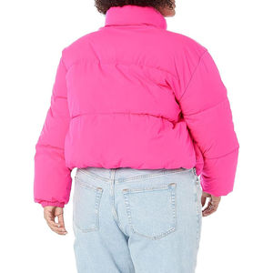 Doudoune rose à col roulé et manches lanternes, manteau d'hiver épais, coupe décontractée, couleur unie, style pull - Product Image 5