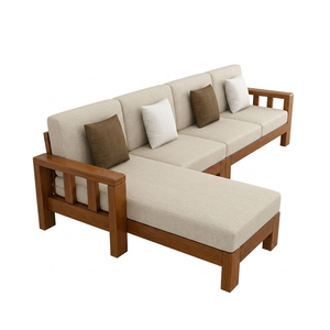 Modern Solid Teak <b>Wood</b> L Shape Sectional <b>Sofa</b> Set Upholstered Corner Living Room Lounge Furniture - Product Image 4