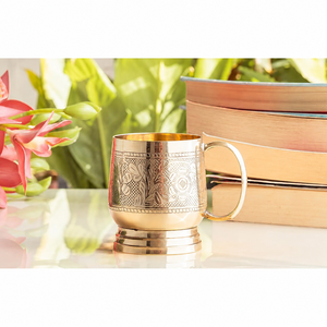 Brass Embossed Design <b>Cup</b> with Handle Traditional <b>Tea</b> Coffee Mug Vintage Handcrafted Drinkware for Home Kitchen - Product Image 3
