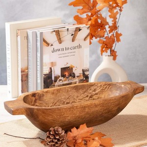 Eco Friendly Mango Wood Dough Bowl with Handles <b>Large</b> Serving Decor and Decoration Use Wooden Bowl Countertop <b>Keepsake</b> Bowls - Product Image 5