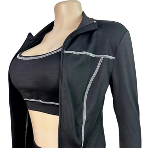 Ensemble de survêtement sportif pour femmes, manches longues, fermeture éclair, couleur unie, léger, en spandex et polyester, style décontracté pour le printemps - Product Image 5