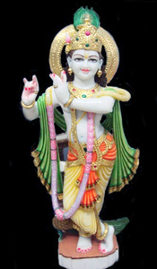 Estatua de Mármol Blanco Makrana Hecha a Mano del Dios Krishna, con Silbato, en Posición de Pie, Estilo Elegante, Rectangular, Duradera y Tradicional - Product Image 4