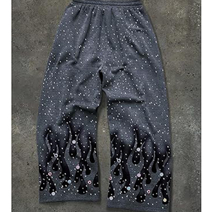 Pantalones de Lona con Pedrería y Logotipo Personalizado de Alta Calidad, Talla Grande, Estilo Holgado con Cordón, Ropa Urbana Y2K, Pantalones Casuales con Gemas en Toda la Superficie - Product Image 3