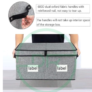 Linen Fabric Organizer Box Foldable Storage <b>Bin</b> with Lid and Handles for Wardrobe Laundry Books and Toys - Product Image 2