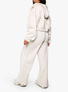 Wholesale Women's <b>2</b> <b>Piece</b> Fleece Tracksuit <b>Set</b> Hooded Loose Fit All Seasons <b>White</b> Embroidered Letter Print Sweatshirt Pants - Product Image 2