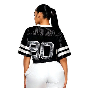 Maillot de football américain court en mesh pour femme, noir, respirant, streetwear, avec numéro imprimé, manches courtes, t-shirt de sport athlétique - Product Image 2