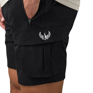 Shorts cargo pour homme en coton 100% noir, décontractés, sportifs, avec poches utilitaires, pour la course à pied, l'entraînement, les sports d'été, vêtements de sport - Product Image 5