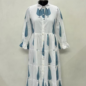 เดรสลำลองผู้หญิง ผ้าทอ 100% คอตตอน ลายพิมพ์ดอกไม้/สีพื้น แต่งโครงสร้าง แขนสั้น เอวทรงเอ็มไพร์ ทรงเบบี้ดอลล์ - Product Image 1