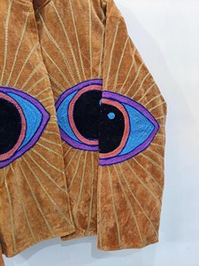 Chaqueta Vintage de Terciopelo Marrón Bordada con Patrón de Ojos, Manga Larga, Cuello Alto, Estilo Bohemio, Ropa de Abrigo de Invierno para Mujer - Product Image 4