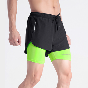 Pantalones Cortos Deportivos 2 en 1 para Hombre, Transpirables, de Secado Rápido, con Forro de Compresión, Cintura Elástica con Cordón, para Entrenamiento, Fitness, Deportes Atléticos - Product Image 4