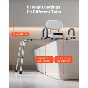 Silla de Ducha Deslizante de 400 Libras con Asiento Giratorio, Banco de Transferencia para Bañera y Brazos Pivotantes, Respaldo, Equipo de Seguridad para Baño - Product Image 4