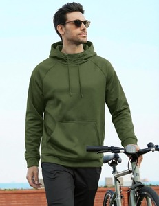 Sweat-shirt à capuche vert olive pour homme, manches raglan, coupe classique, décontracté, pour l'automne, 100% polyester, tissu French Terry, avec poche - Product Image 2