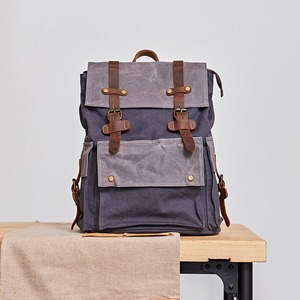 Genuine Leather Canvas <b>Water</b> Resistant Backpack Everyday Travel School Laptop Wholesale Bulk Private Label Supplier LCB-0035 - Product Image 1