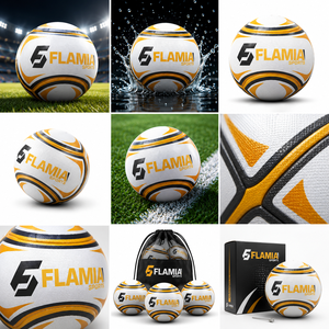 Balón de Fútbol Flamia Sports Ecológico con Cámara de Butilo, Blanco, Negro y Naranja, con Logotipo Impreso, Talla 5, para Interior, Alto Rendimiento - Product Image 5