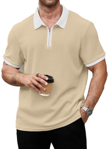 Men's Waffle Knit T-<b>Shirt</b>, Short Sleeve, <b>Zip</b> Collar <b>with</b> White Trim - Product Image 3