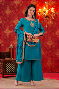 Conjunto Sharara Firoza Turquesa con Dupatta Leheriya - Product Image 4