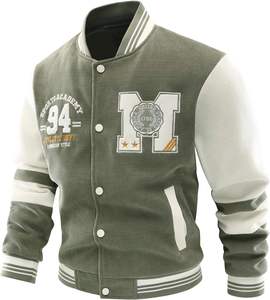 Blouson Bomber en Laine pour Homme, Col Montant, Fermeture Éclair, Patchs Lettres, Respirant, Séchage Rapide, Décontracté - Product Image 2