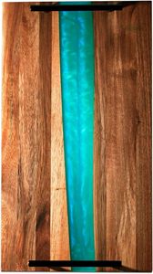 Blue Resin + Acacia Wood Serving Board with Handles - 16x9 Serving Tray for Food, Breakfast in Bed, <b>Coffee</b> <b>Table</b>, Decor, - Product Image 4