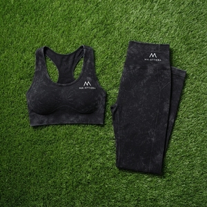 Ensemble de leggings et soutien-gorge de sport sans couture noir délavé à l'acide pour femme, taille haute, pour la gym, le yoga et l'entraînement - Product Image 5