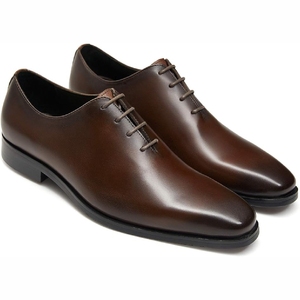 Men's Brown Genuine Leather Pointed Toe Lace-up Oxfords Plain Toe Office Formal Dress Shoes All Seasons - Product Image 1