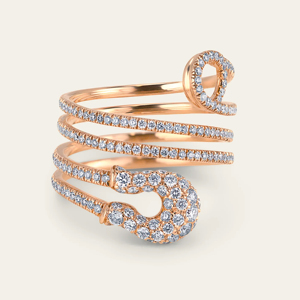 Anillo de cóctel con diamantes y serpiente en oro rosa, joyería fina de lujo para mujer - Product Image 1