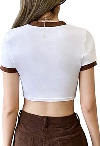 Vente en gros de crop tops pour femmes, t-shirts courts à manches courtes personnalisés pour filles - Product Image 5