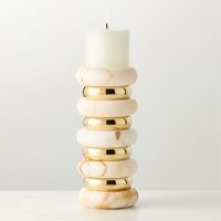 Support de bougie en marbre, cylindrique, avec accents dorés, décoration d'intérieur, support en pierre durable