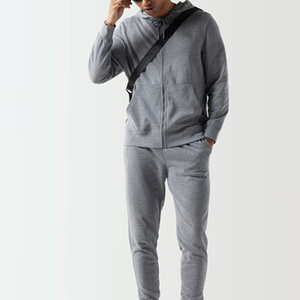 Survêtement gris à capuche pour homme, manches longues, fermeture éclair, couleur unie, décontracté, respirant, pour l'automne, avec poches latérales - Product Image 1
