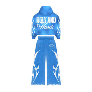 Conjunto de Chándal Personalizado con Logotipo y Pedrería para Hombre, Chándal con Estampado Puff, Felpa Gruesa de 400 g/m², Chándal Desgastado - Product Image 2