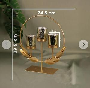 เชิงเทียนโลหะสีทองพร้อมที่ใส่แก้วทรงกลมสามชิ้น ตกแต่งบ้าน ทนความร้อน - Product Image 4