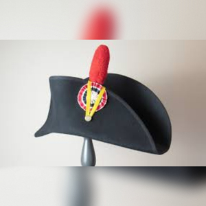 Bicorn Hat is a historically inspired <b>costume</b> accessory featuring premium black wool felt, gold braid trim, and a <b>red</b> Hat - Product Image 4