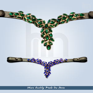 Elegantes diademas ecuestres con botones a presión de cambio rápido, cristal verde esmeralda, diseño de V profundo, accesorios para bridales de doma, OEM - Product Image 3